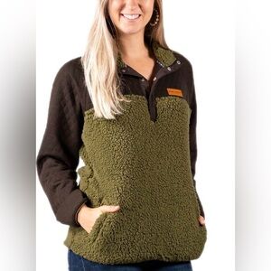 Simply southern pullover quilted fleece Sherpa army sweater jacket XL